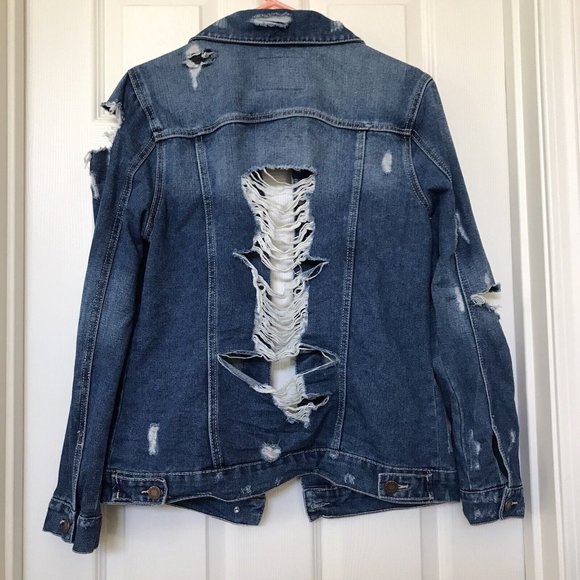 BBJ Los Angeles Distressed Destroyed Jeans Jacket Size Small Boom Boom Jeans - Picture 11 of 11
